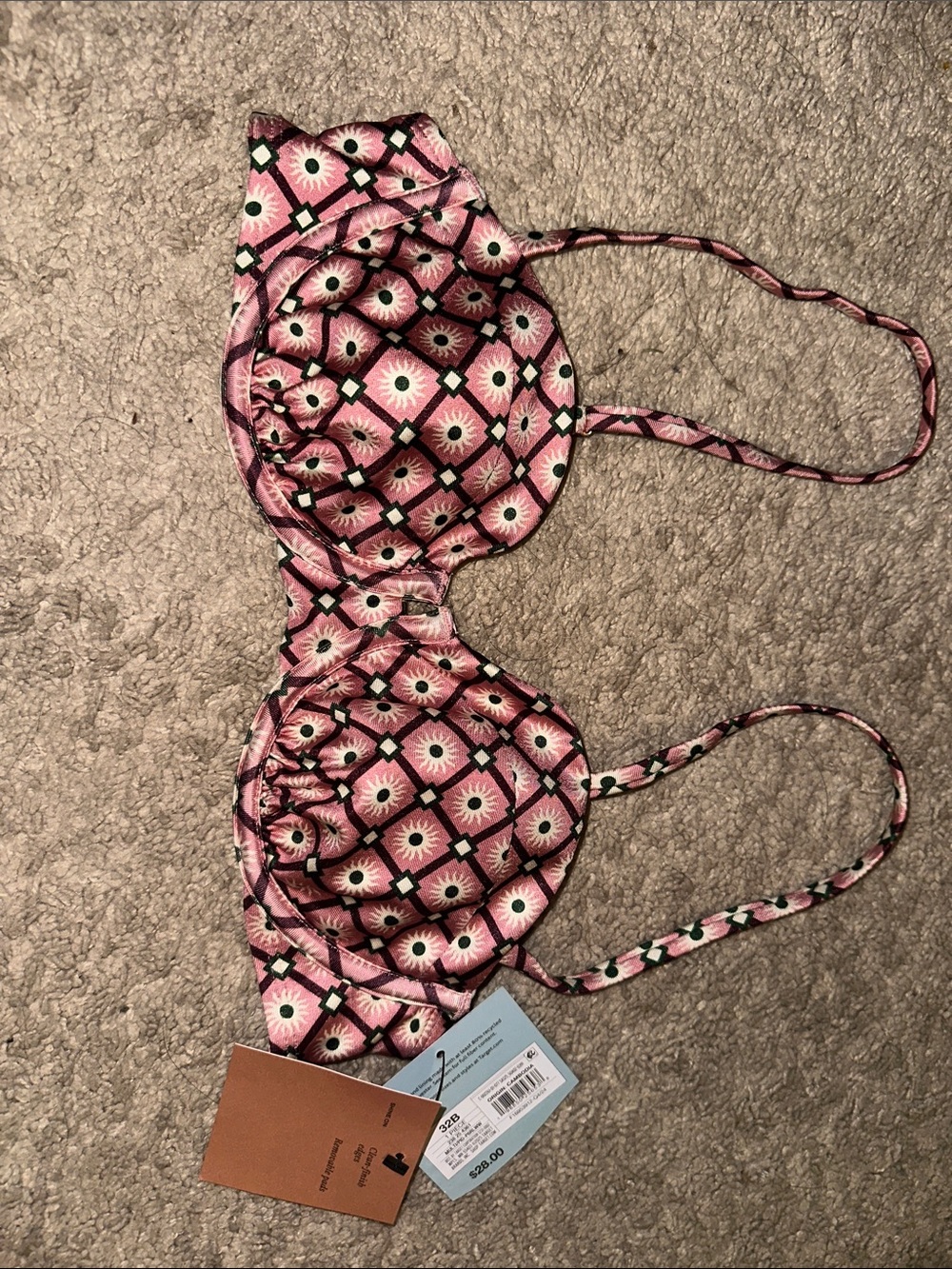 Shade & Shore Pink Geometric Underwire Bikini Top